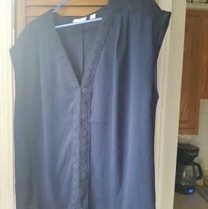 NY&Company Navy Business Casual Cap Sleeve Blouse